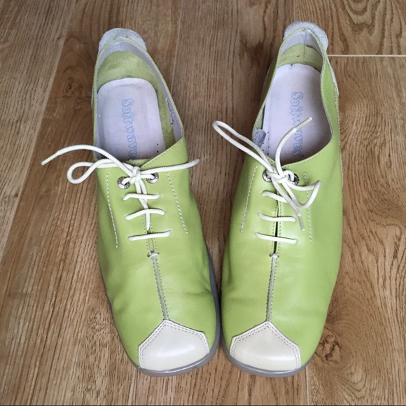 SOFTWAVES Women’s Leather Bowling Style Lace-up Shoes in Green/Cream Size 41 EU - Picture 2 of 9